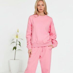 Pink Fleece Long Sleeve Top and Sweatpants Set